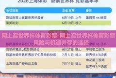 网上买世界杯体育彩票-网上买世界杯体育彩票，风险与机遇并存的选择