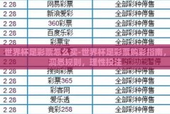 世界杯足彩票怎么买-世界杯足彩票购彩指南，洞悉规则，理性投注