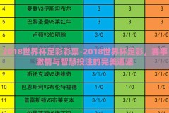 2018世界杯足彩彩票-2018世界杯足彩，赛事激情与智慧投注的完美邂逅