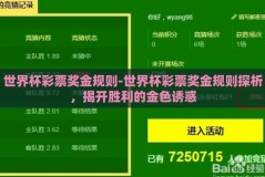 世界杯彩票奖金规则-世界杯彩票奖金规则探析，揭开胜利的金色诱惑