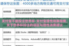 支付宝不能投注世界杯-支付宝理性观赛指南，关于世界杯投注的误区与理性消费建议