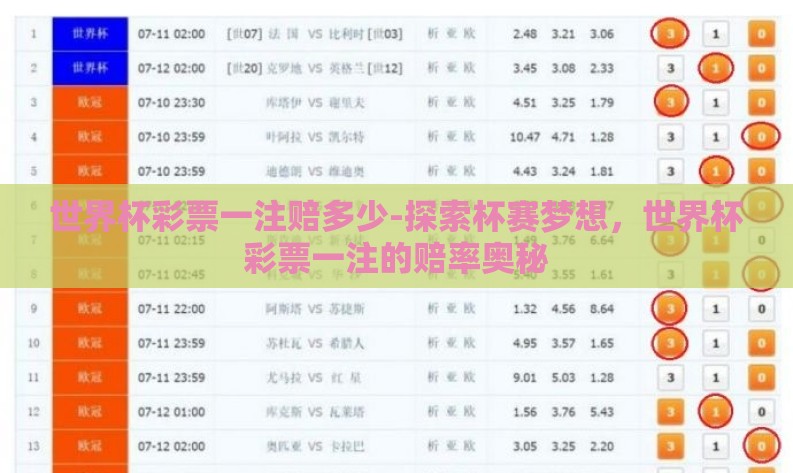 世界杯彩票一注赔多少-探索杯赛梦想,世界杯彩票一注的赔率奥秘 世界杯彩票一注赔多少-探索杯赛梦想,世界杯彩票一注的赔率奥秘