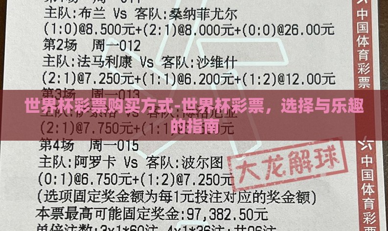 世界杯彩票购买方式-世界杯彩票，选择与乐趣的指南