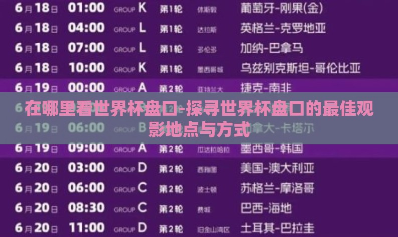 在哪里看世界杯盘口-探寻世界杯盘口的最佳观影地点与方式 在哪里看世界杯盘口-探寻世界杯盘口的最佳观影地点与方式