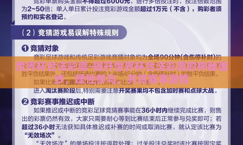 世界杯合法彩票-揭开世界杯合法彩票的神秘面纱，理性参与，共赏赛事激情