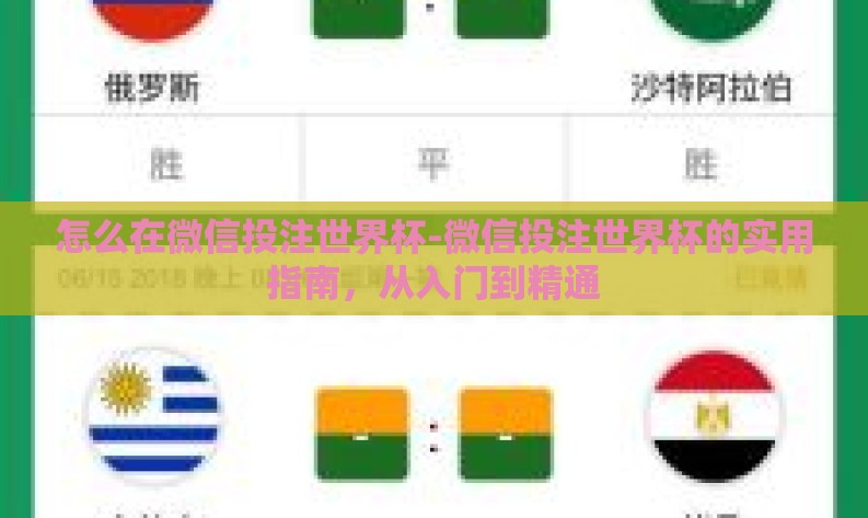 怎么在微信投注世界杯-微信投注世界杯的实用指南，从入门到精通