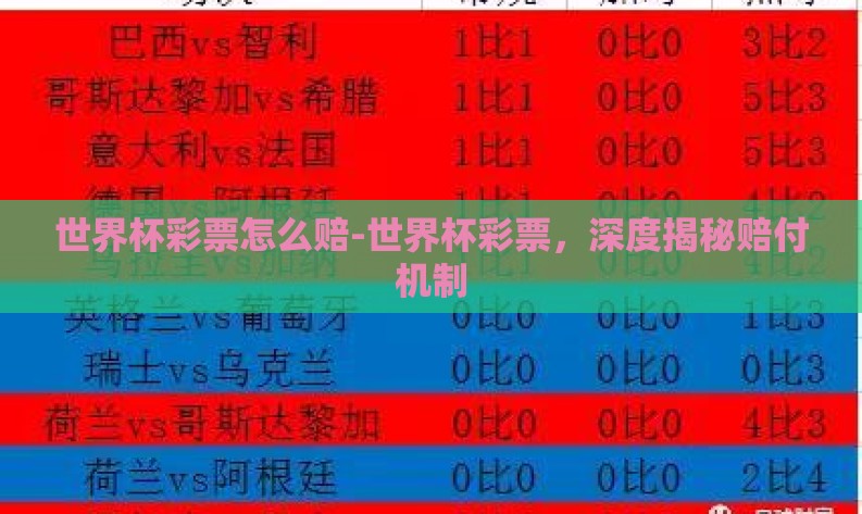 世界杯彩票怎么赔-世界杯彩票，深度揭秘赔付机制