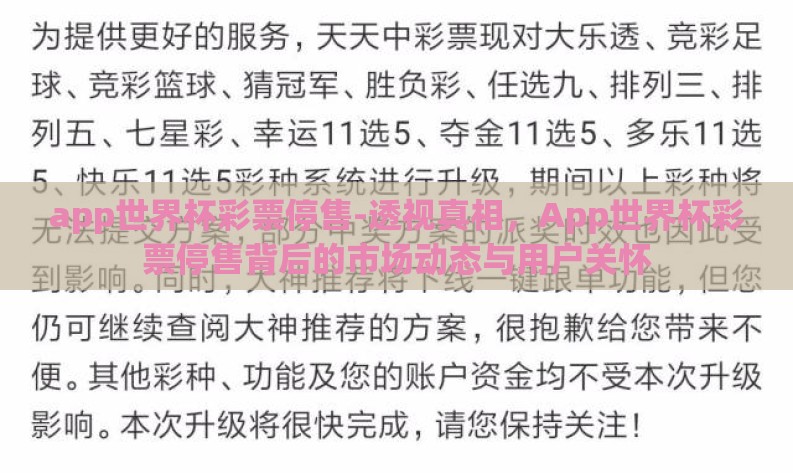 app世界杯彩票停售-透视真相，App世界杯彩票停售背后的市场动态与用户关怀